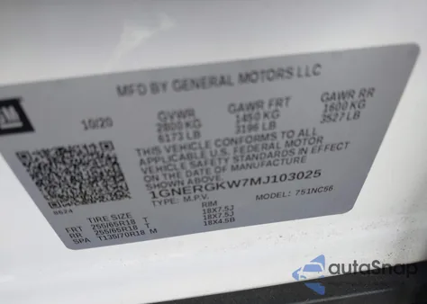 2021 Chevrolet Traverse Fwd Lt Cloth from USA, damaged, VIN 1GNERGKW7MJ103025